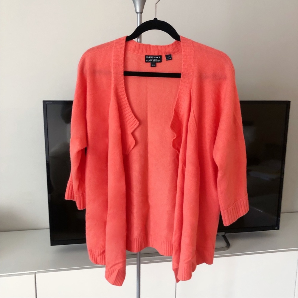 Repeat Cashmere Silver Edition Coral Pink Orange Cardigan